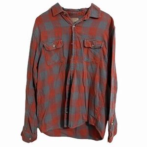 Casual Red and Gray Plaid Button-Down Shirt